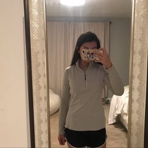grey and white quarter zip athletic pullover